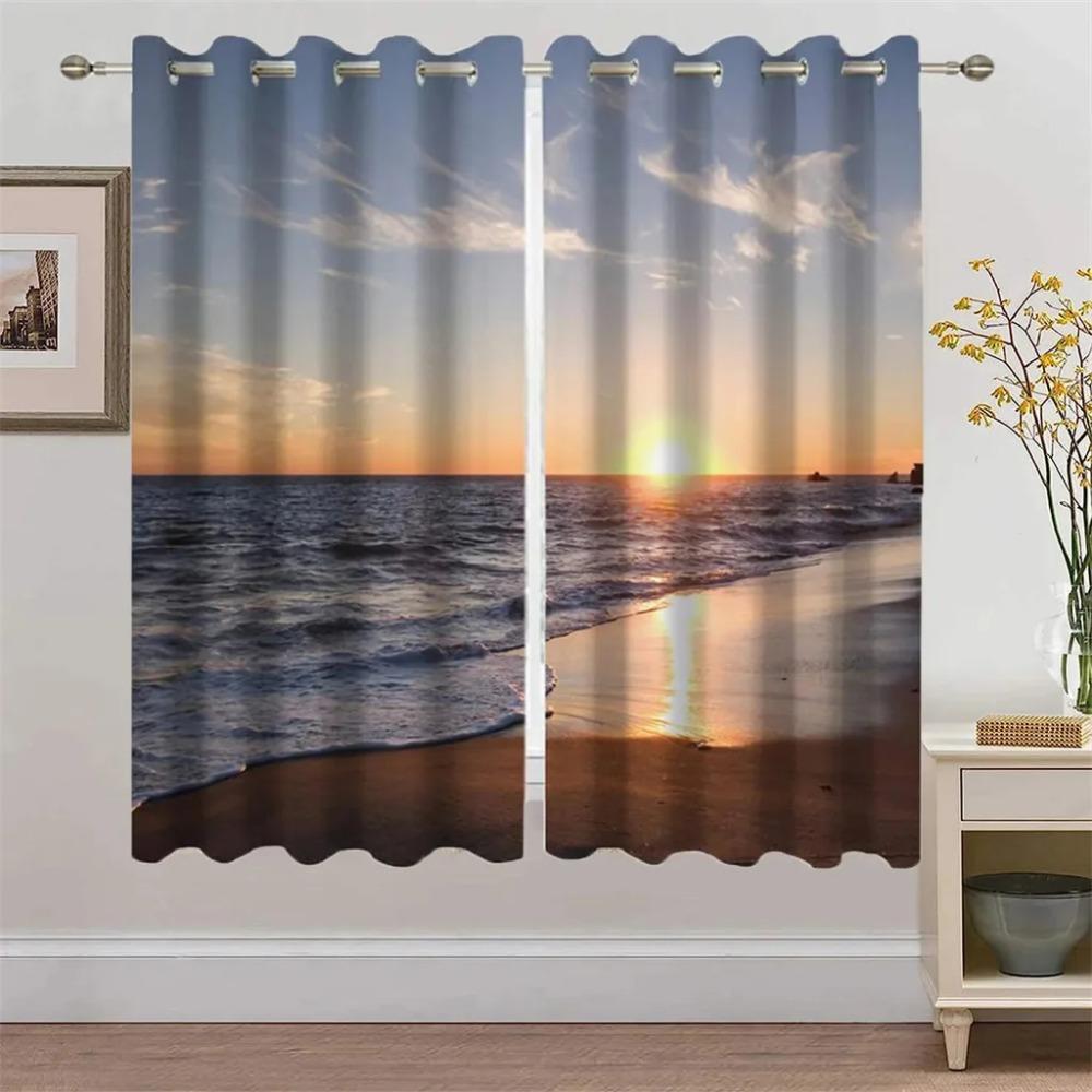 Summer Beach Starfish Sea Natural Sky Tree View Window Curtain For Living Room Kids Bedroom Bathroom Kicthen Door Home Decor2Pcs