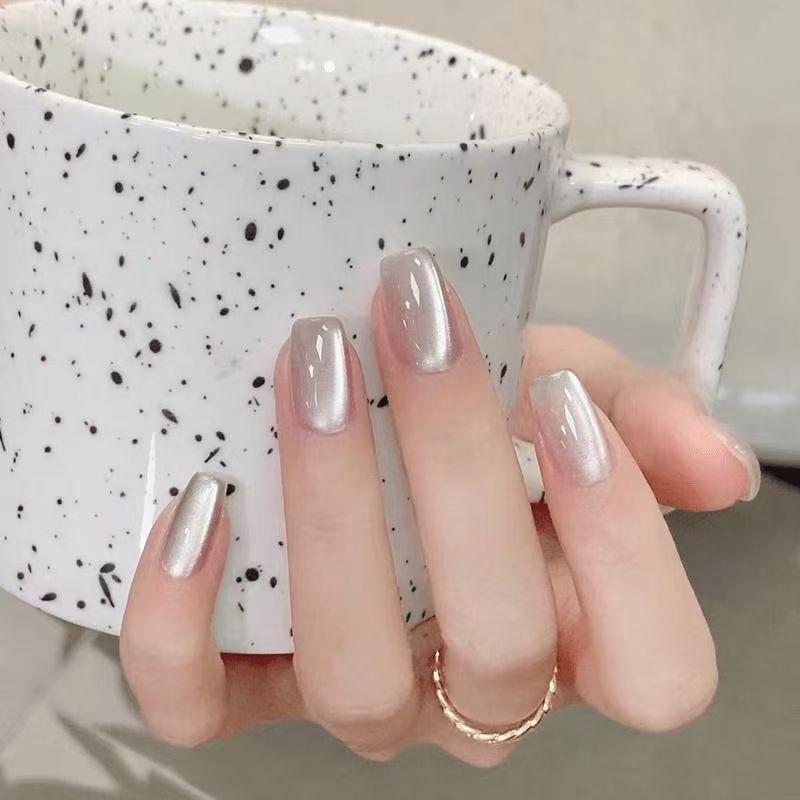 10Pcs Trendy Simple Solid Color Cat Eye Nail Art Fake Nails Long Lasting Fake Nails For Women Daily Office Party Manicure