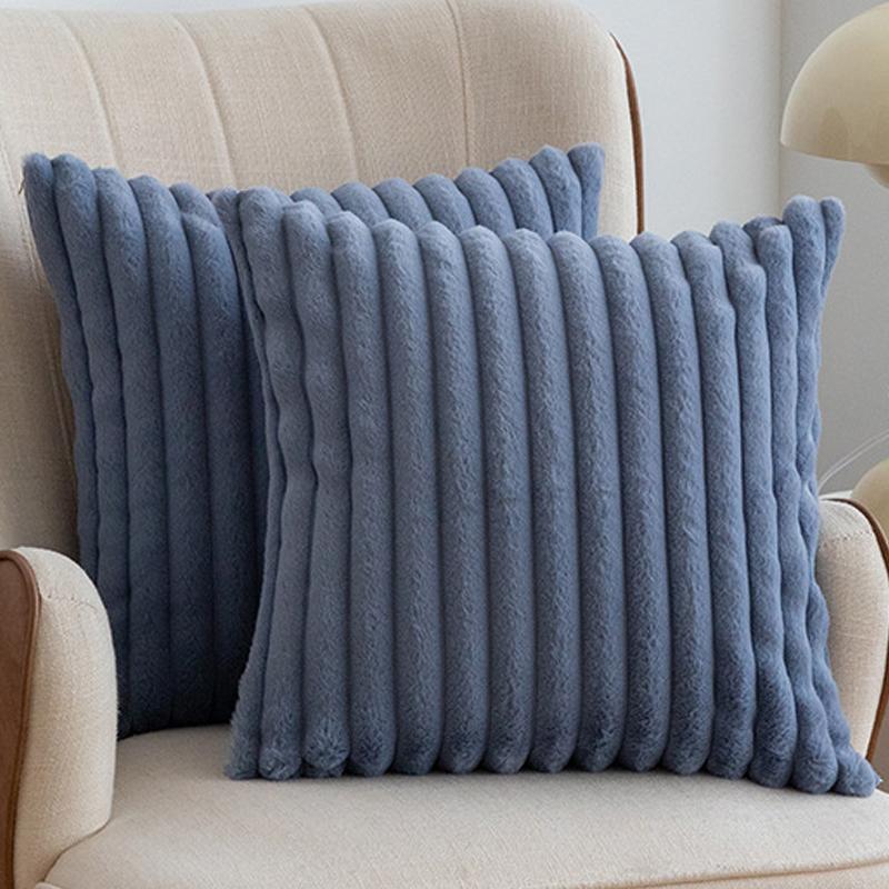 1pc Faux Fur Plush Decorative Throw Pillow Covers Fuzzy Striped Soft Pillowcase Cushion Covers for Sofa Couch Bedroom 18x18 Inch
