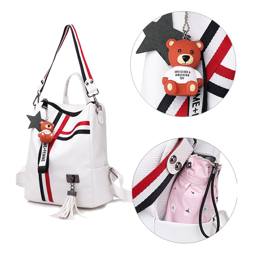 Mode Cartoon Schule Tasche Weibliche PU Leder Reisetasche Gril's Streifen Anhänger Rucksack