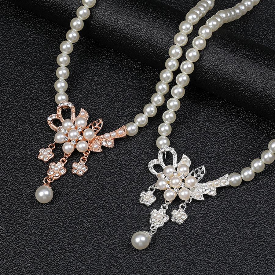 New Fashion personality flower Imitation Pearl Wedding Necklace Earring Set Bridal For Women Elegant Rhinestone Jewelry Gift