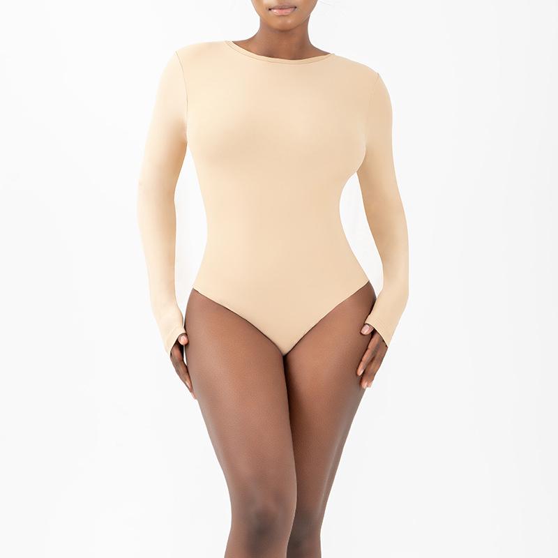 

Боді з довгим рукавом, що відчувається як друга шкіра, з круглим вирізом для йоги та фітнесу Extra Large тілесний