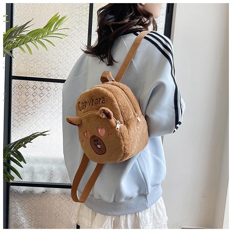 2025 Cute Capybara Plush Backpack For Kids Cartoon Animal School Bag Soft Shoulder Bag For Boys And Girls Kindergarten Gift