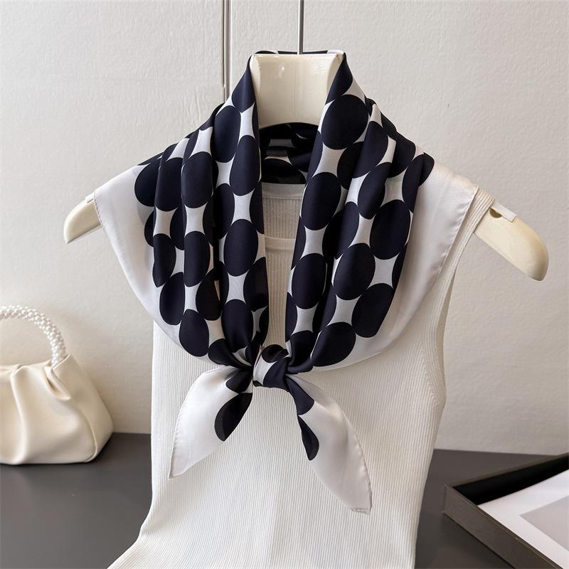 French big wave dot simulation silk printing square scarf shawl scarf high-end neck small square scarf headscarf silk scarf
