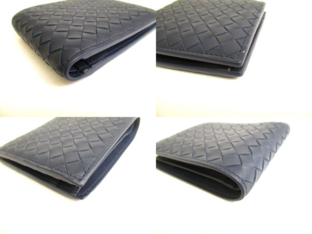 Authentic BOTTEGA VENETA Intrecciato Navy Blue Leather Bifold Wallet Compact Wallet #9622  Refurbished