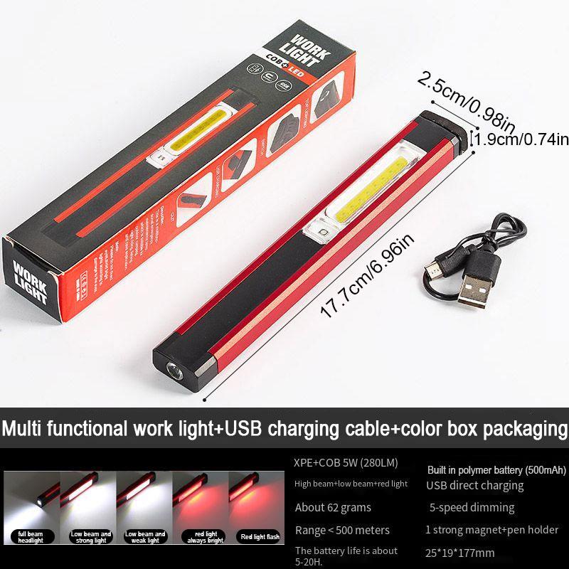 USB Rechargeable LED Flashlight with Magnet and Hook Life Waterproof With Red light Power Bank Repairing Work Emergency Lantern