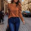 2024 Women's High-Elastic Cashmere Round Neck Slim Fit Puff Sleeve Long Sleeve Top for Autumn and Winter