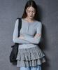 KOLEAT Round Neck Cropped Slim Delicate Fit Button Long Sleeve Tee Inner [Gray] Kgl.