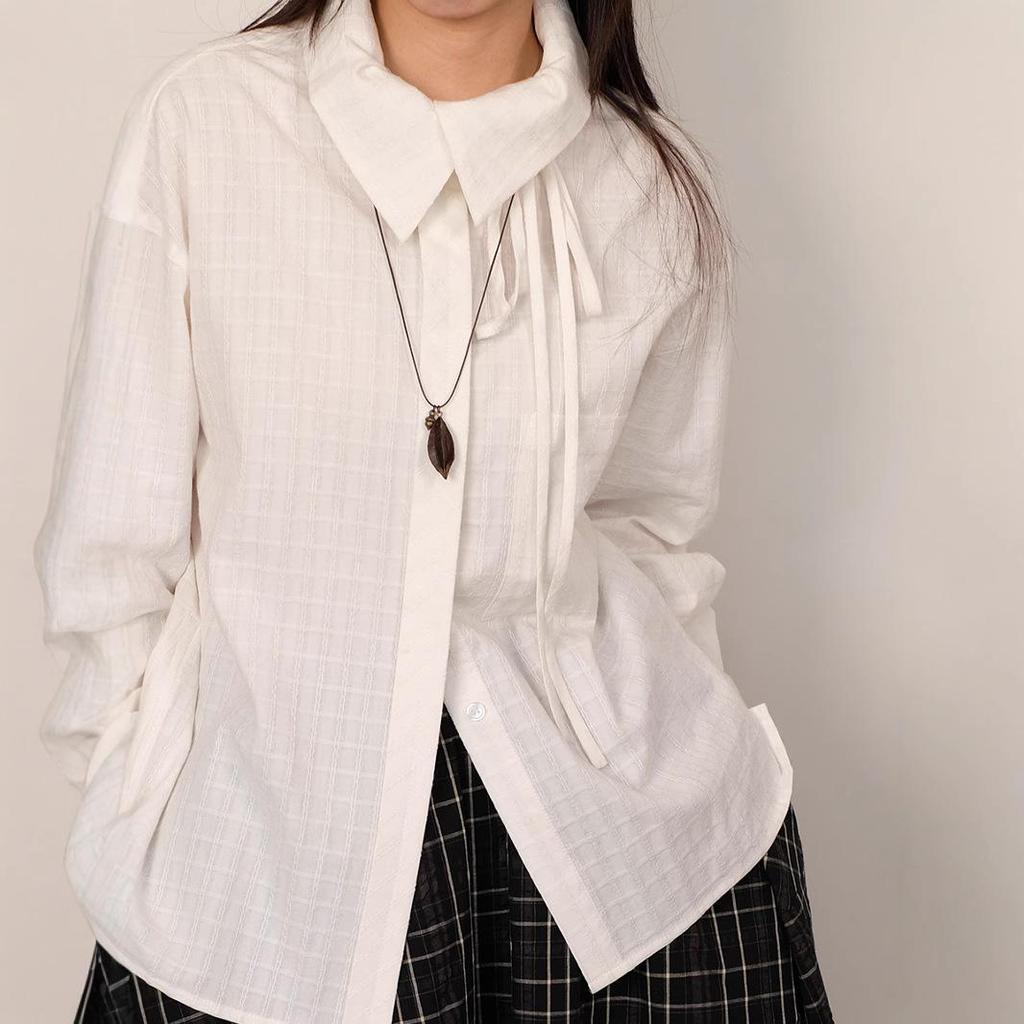 Checkered 3D Jacquard Cotton Tie-Up Shirt: Niche Long-Sleeve Jacket for Spring & Summer