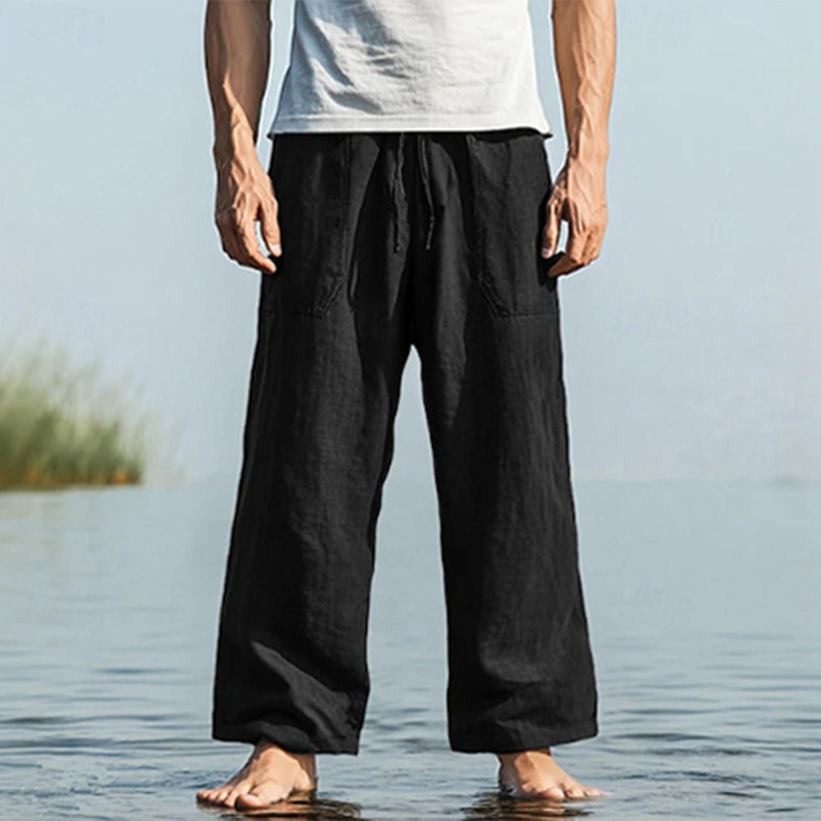 

Men s Loose Pants, Beach Pants With Drawstring Front Pockets, Straight XXL чёрный