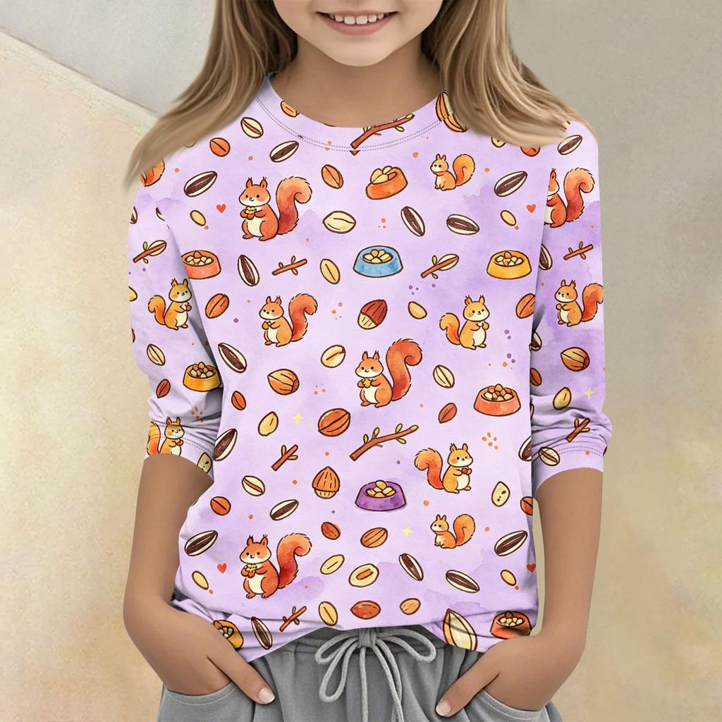 Kids Animal Print Crew Neck Three Quarter Sleeve Casual T Shirt Soft Comfortable Fabric Lightweight Breathable Design for Everyday Wear