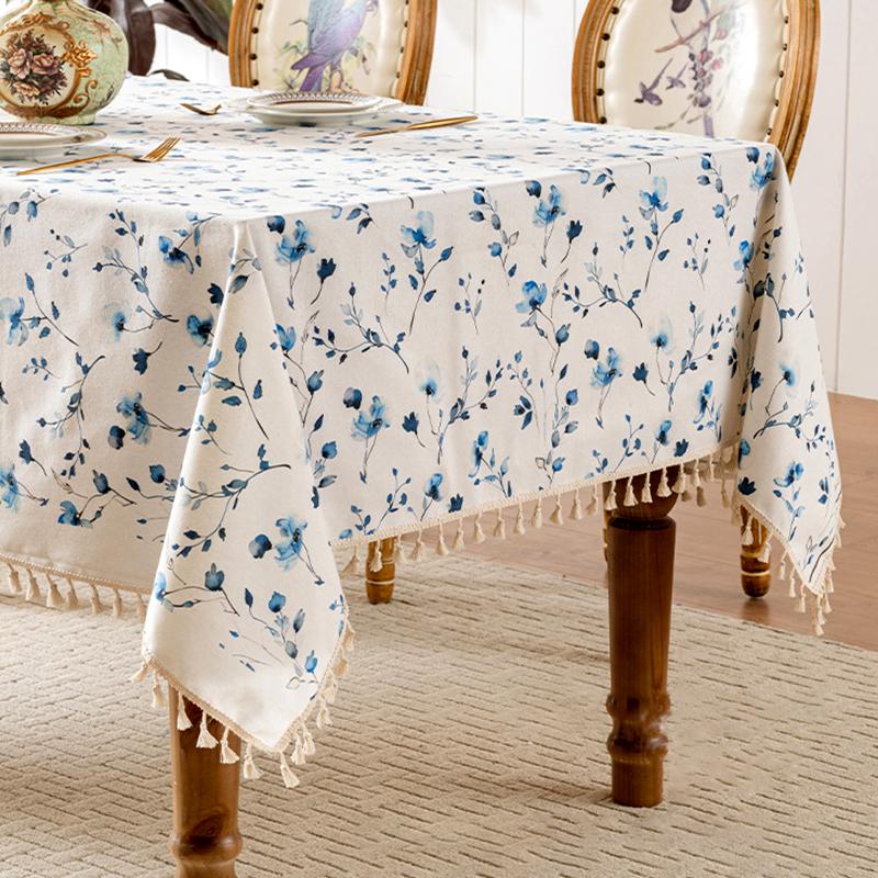 1Pc Nanyang Style Waterproof Polyester-cotton TV Cabinet Cover Tea Table French Style Floral Tablecloth Tassel Decoration