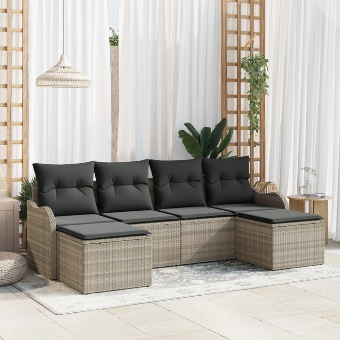 vidaXL 6-piece Garden Sofa Set with Light Grey Cushions Synthetic Rattan, vidaXL 2-seater Garden Sofa 3345812