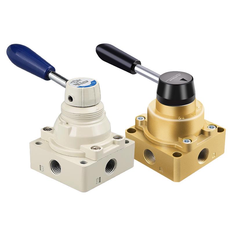 HV-02 Hand-Operated Pneumatic Valve: Three-Position Four-Way Switch, Manual Control with Cylinder Reversal.