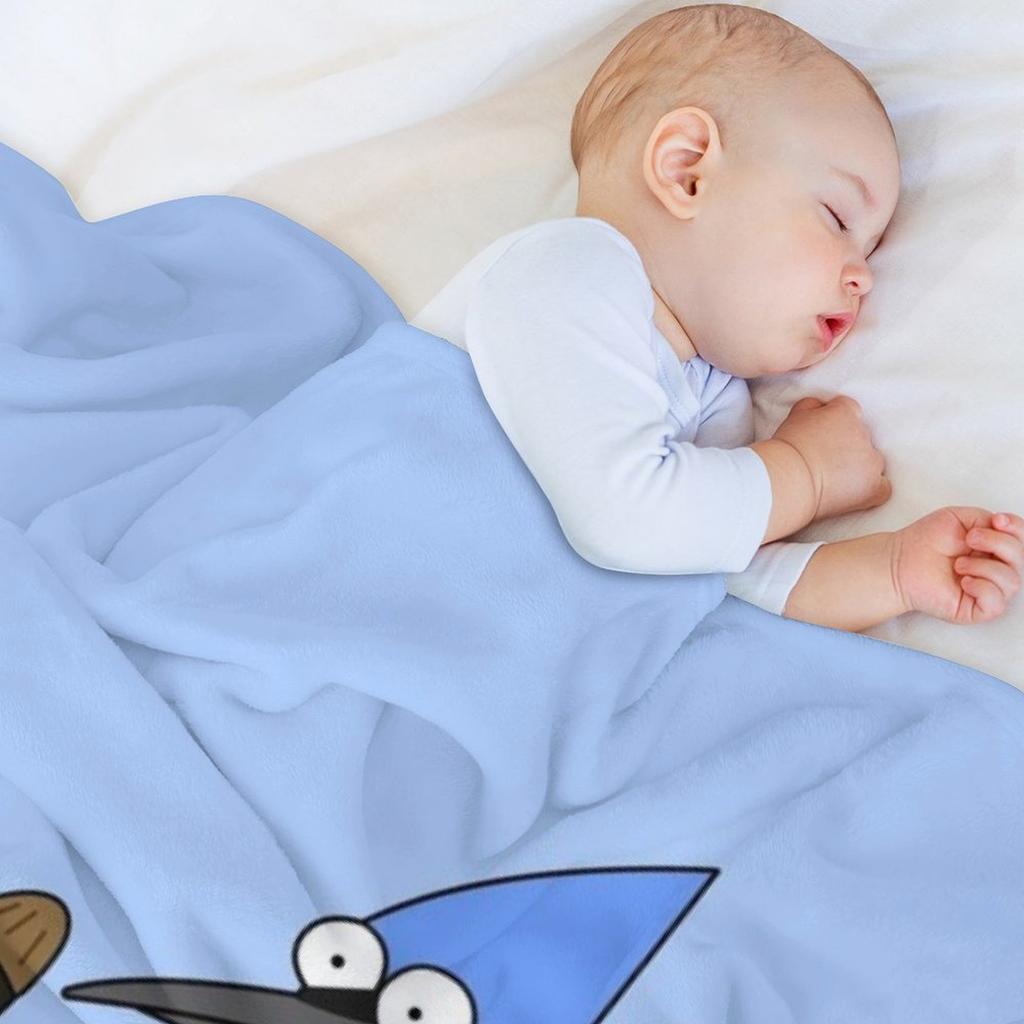 Mordecai and Rigby Pizza and Video Games Throw Blanket Cute Furry Thermal bed plaid Blankets