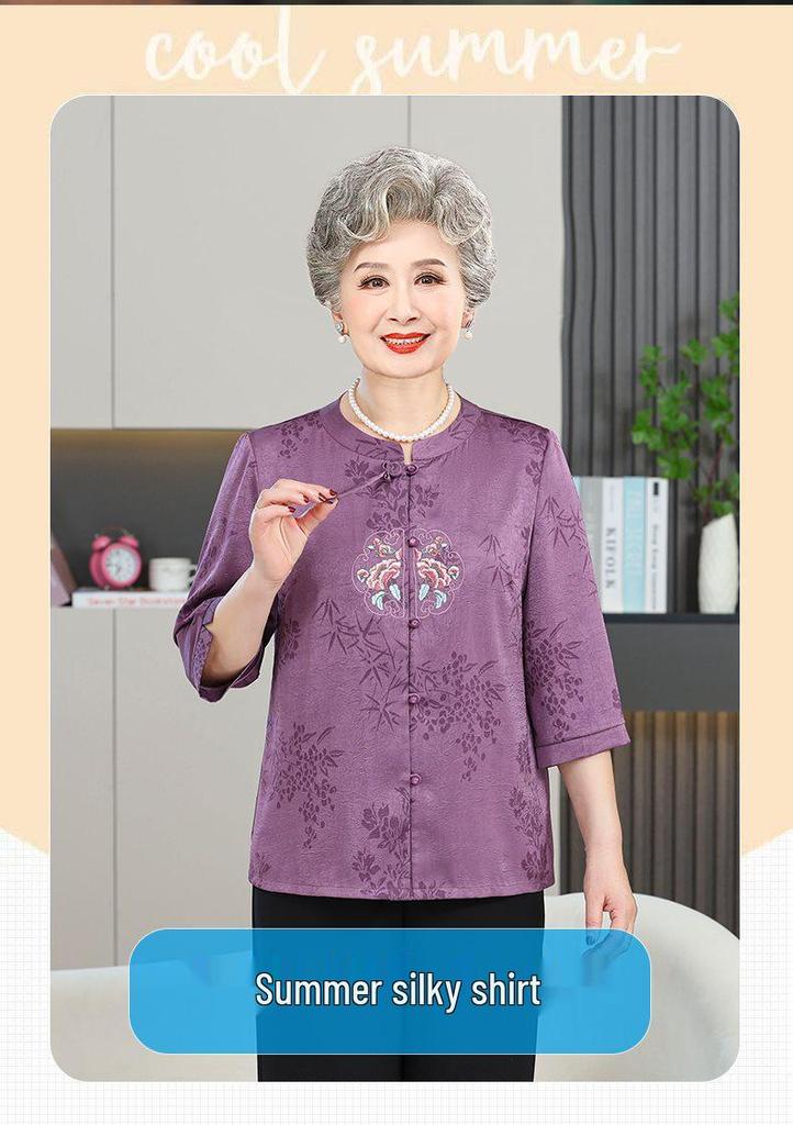 Grandma's Summer Two-Piece Short-Sleeved Cardigan Suit for Elderly Women