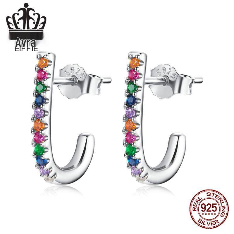 

Everlove Sterling Silver s925 Candy Cane Zircon Earrings - Colorful Christmas Fashion Studs for Women Sterling Silver 925