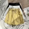 Women's Yellow Ruffled Wide-Leg Summer Shorts with Elastic Drawstring Waist