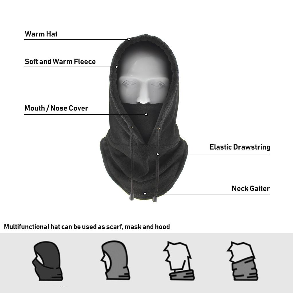 Men Women Winter Balaclava Warm Soft Fleece Drawstring Neck Gaiter Cycling Hiking Running Outdoors Hat