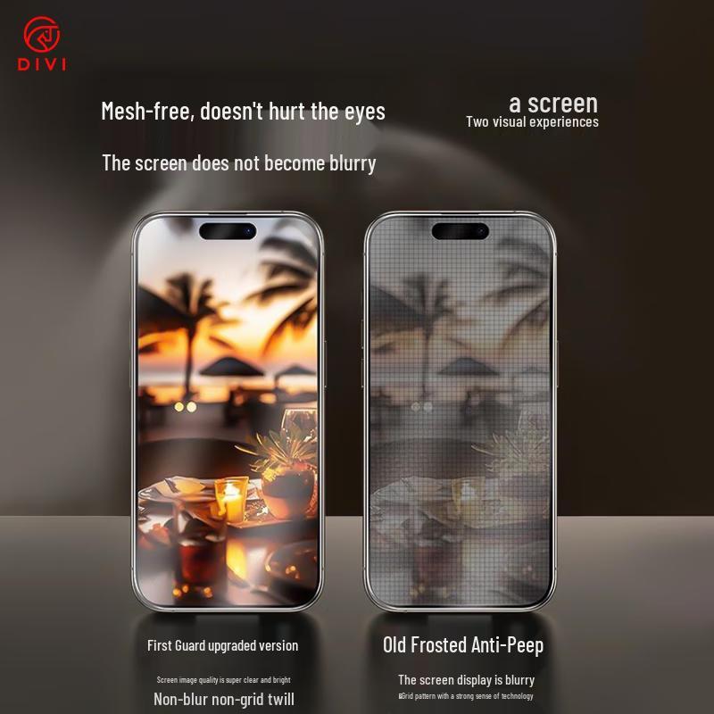 DIVI Mattierter Anti-Peep-Displayschutz aus gehärtetem Glas für iPhone 15 Pro Max