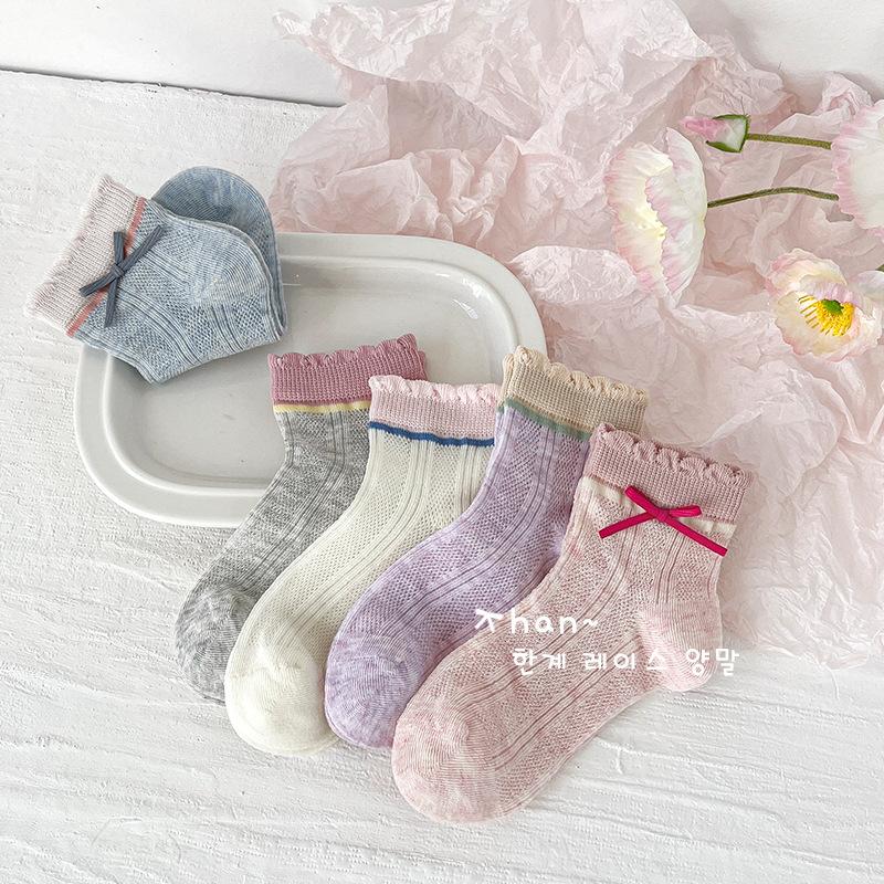 5/10 Pairs Bows Lace Socks Kids Girls Lovely Trendy Cotton Solid Koren-style Anti-pilling Sweet Princess Socks for Child Girls