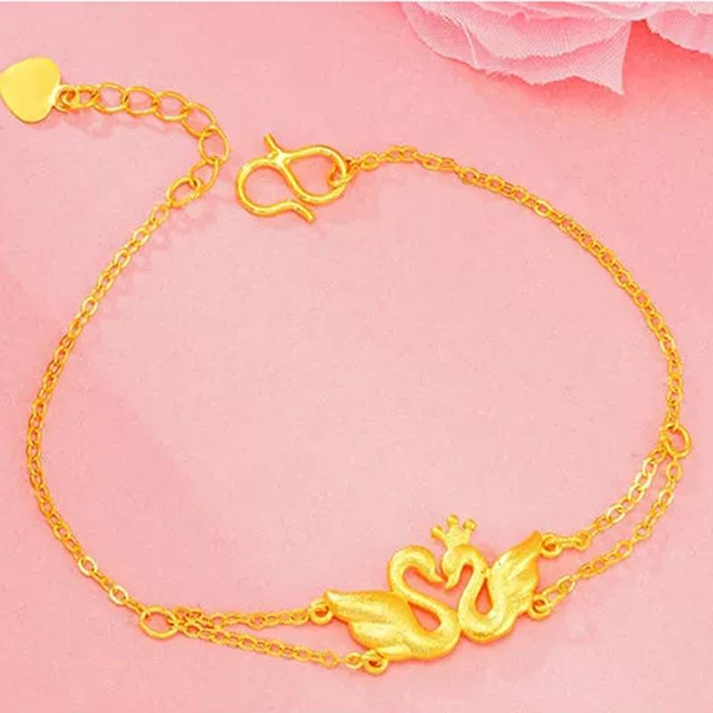 Gilded Brass Swan Heart Bangle, Vietnam Sand Gold Women’s Fashion Bracelet