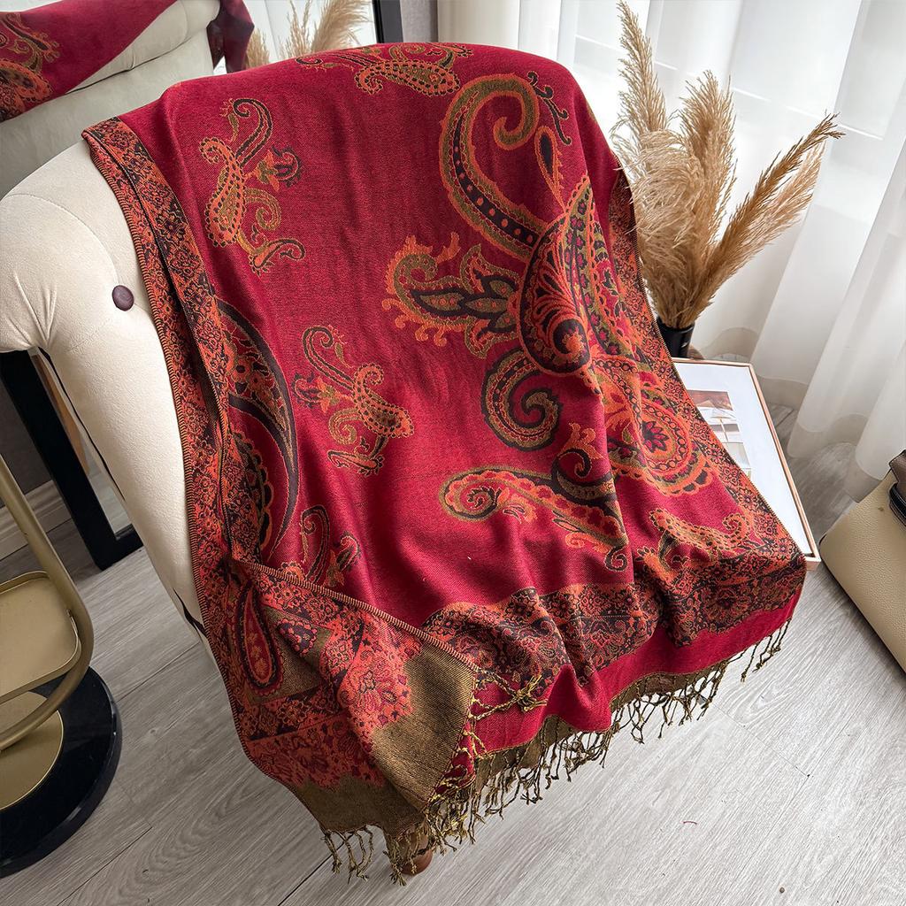 Women's New Imitation Cashmere Scarf, Ethnic Style Cashew Nut Flower Fringed Long Scarf, High Fashion Warm Shawl