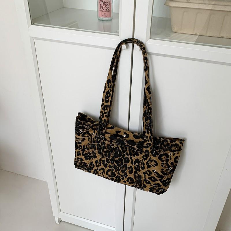 2025 Korean Cross-border Retro Leopard Print Canvas Bag Niche All-matching Large-capacity Casual Single-shoulder Tote коричневый