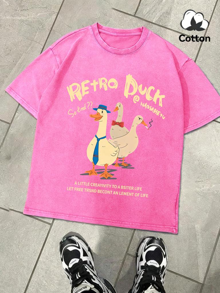 Retro Duck DoesnT Feel Tired Retro Men TShirt Wash Casual Cotton Tee Fashion Loose Short Sleeve Unisex Street Clothing