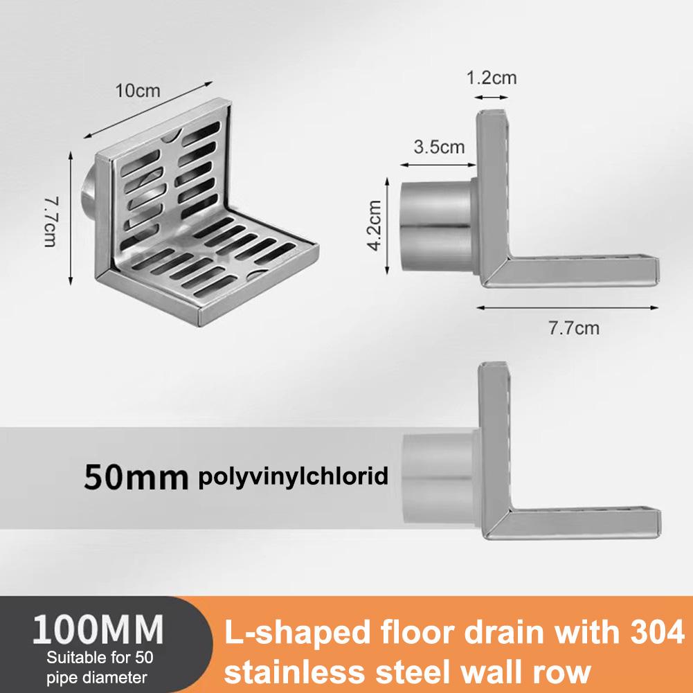 L Shape Corner Floor Drain Stainless Steel Side Drainage Wear Resistant Wall Drain Shower Balcony Anti-odor Floor Drain Cover