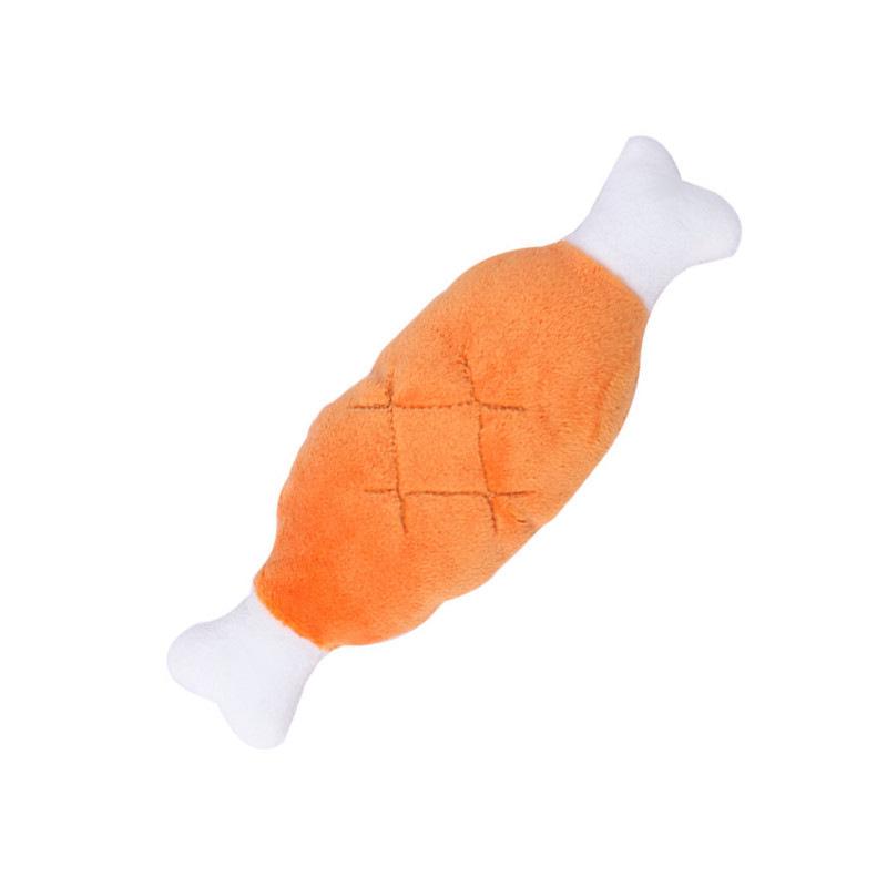 Cute Plush Pet Chew Toy - Squeaky Chicken Leg, Donut, Fruit & Bone Design