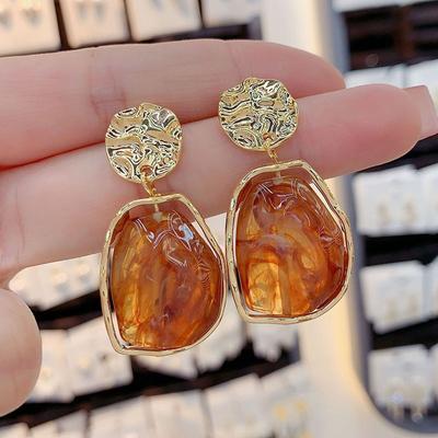 Ins Personality Trend Oil Drop Petal Stud Earrings, Retro Geometric Smudge Resin Earrings