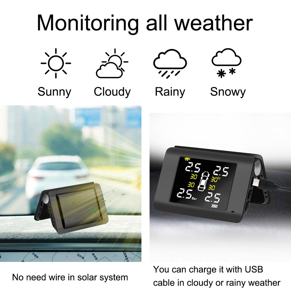 With 4 External or Built-in Sensors Temperature Warning Fuel Save LED Display Tyre Pressure Alarm Solar Power TPMS Car Tire Pressure Monitoring System