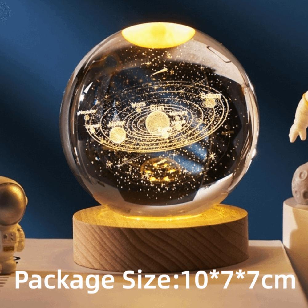 Crafts With LED Stand 3D Crystal Ball Laser Engraved 6cm Universe Gifts Unique 3D Solar System Crystal Ball Night Light