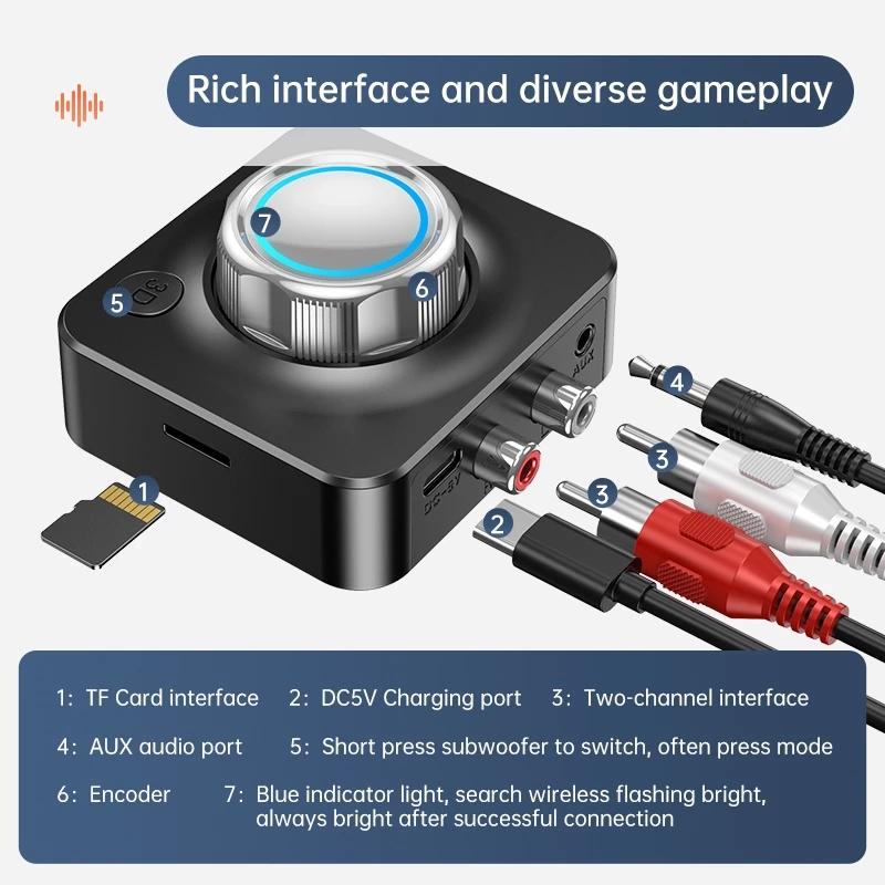 Bluetooth 5.0 Audio Receiver  3D Stereo Music Wireless Adapter TF Card RCA 3.5mm 3.5 AUX Jack For Car Kit Wired Speaker Headphone