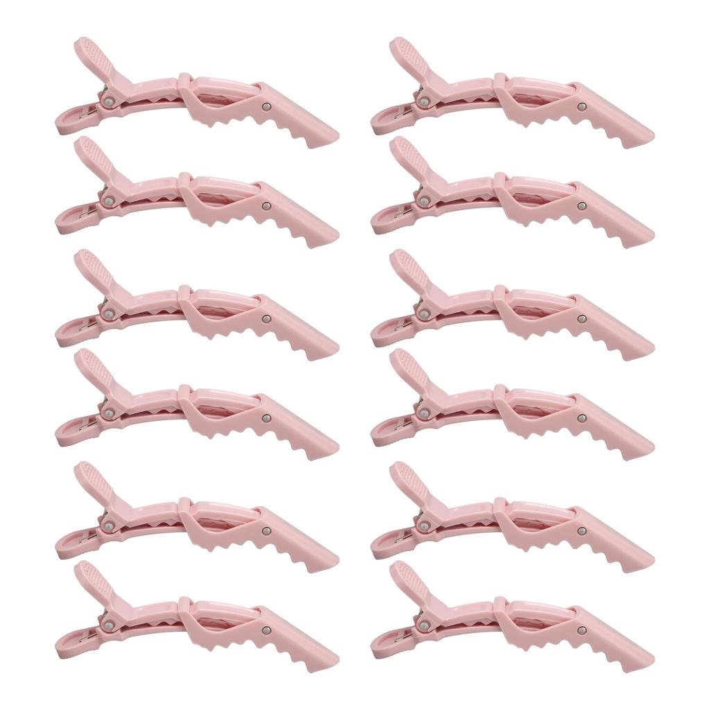 12pcs Hair Clips Pink Rebound Spring Portable Design Electroplating ABS Hair Sectioning Clips for Salon Household