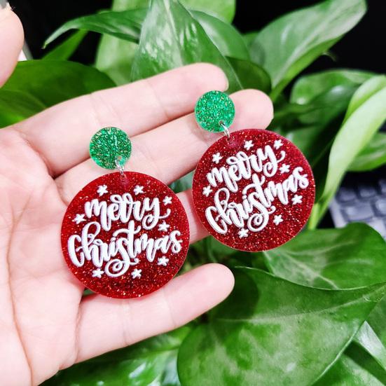 

1 Pair Dangle Earrings Decorative All-match Glittery Merry Christmas Geometrical Round