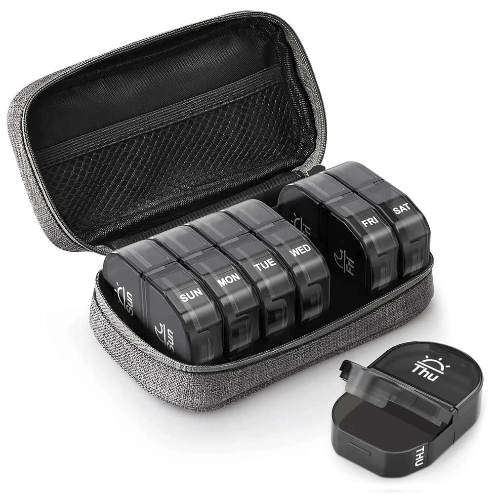 Pill Organizer 2 Times a Day Canvas Bag Pill Case Portable Weekly Large AM/PM Pill Box 7 Day Store Medication Vitamin Fish Oil