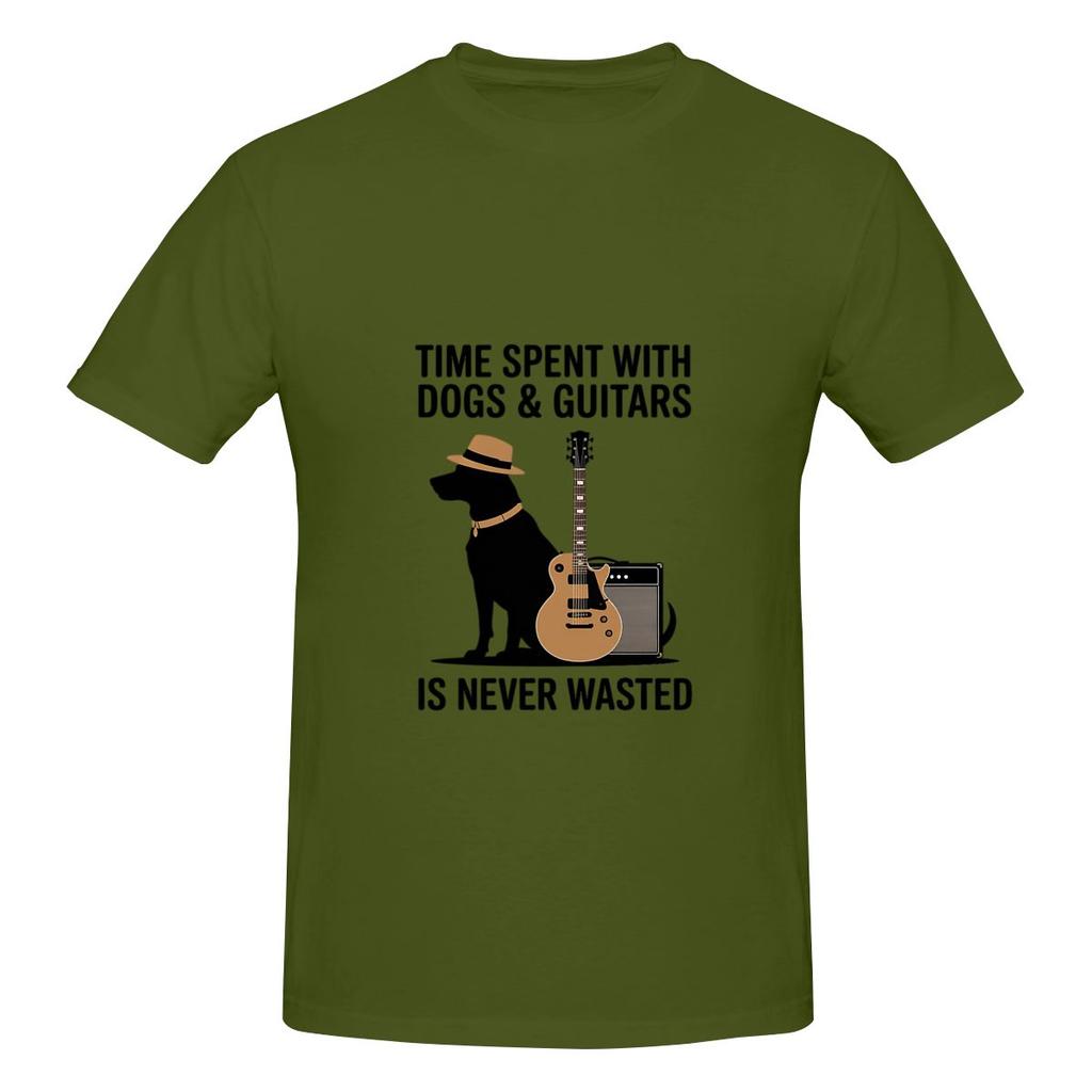 Time Spent With Dogs And Guitars Is Never Wasted Unisex Tshirtminimalist Style Classic Colors Cotton Tee