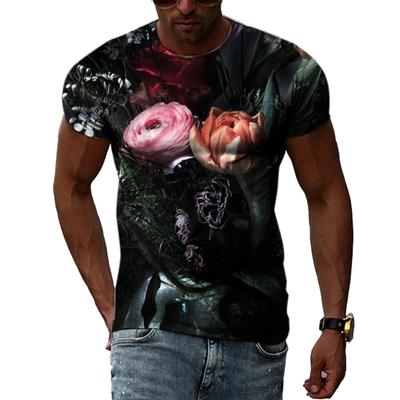 Summer Fashion Personality Flowers Graphic T Shirts Men Casual 3D Printed Short Sleeve Tees Hip Hop Trend Harajuku O-neck Tops