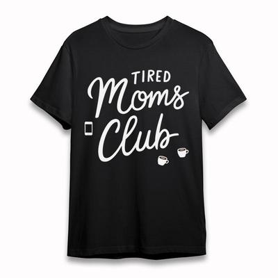 Women's Plus Size Classic T-Shirt Handwritten Moms Club Coffee Print Cotton Tee