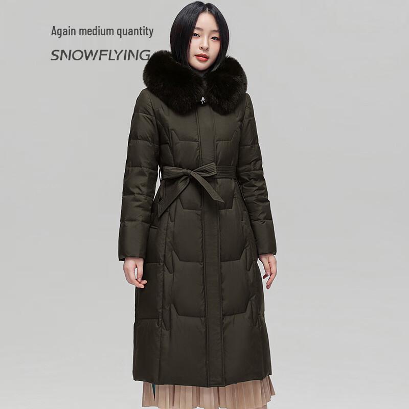 SNOWFLYING Women's Long Fox Fur Collar Down Jacket with Belt