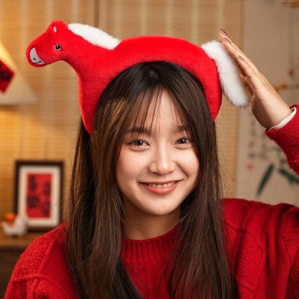Unisex Sweet Mascot Headband Soft Horse Hair Hoop New Year Cartoon Pony Headpiece Photo Props