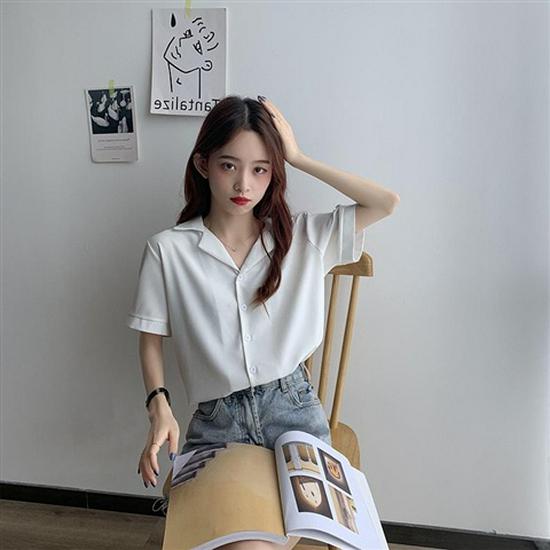 

Шифоновая блузка нишевого дизайна: Женский свободный крой, воротник пиджачного типа, короткий рукав, летний топ Extra Large