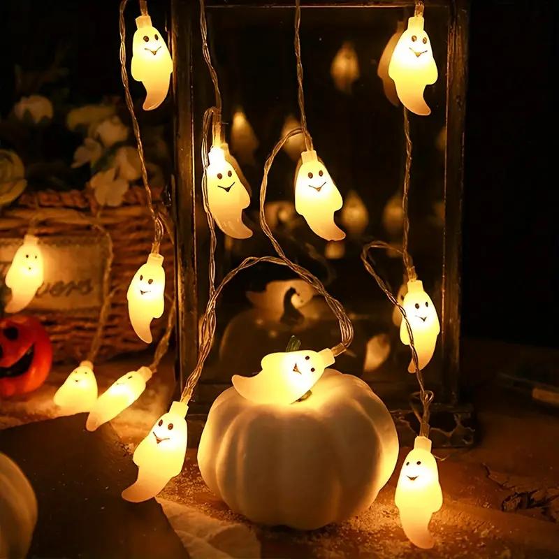 1pc 10/20LED Halloween White Ghost String Lights Battery Powered Spooky Hanging Lights For Home Indoor Bedroom Festival Decor