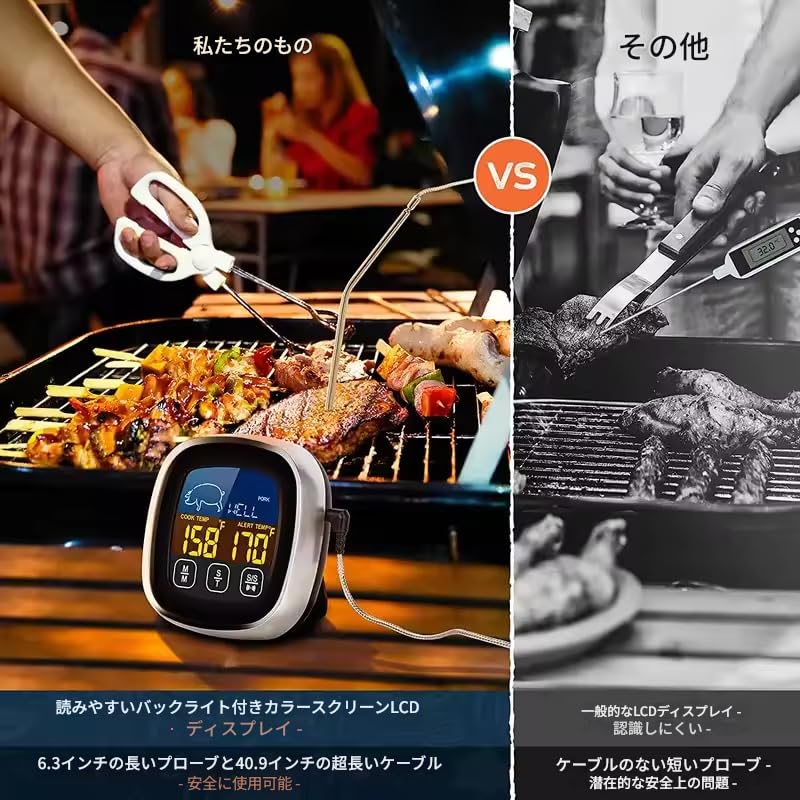 Zmart Digital Meat Kitchen Stainless Steel Waterproof Probe Thermometer for Oven, Cooking, and BBQ, -50°C To 300°C, Includes Japanese Instructions