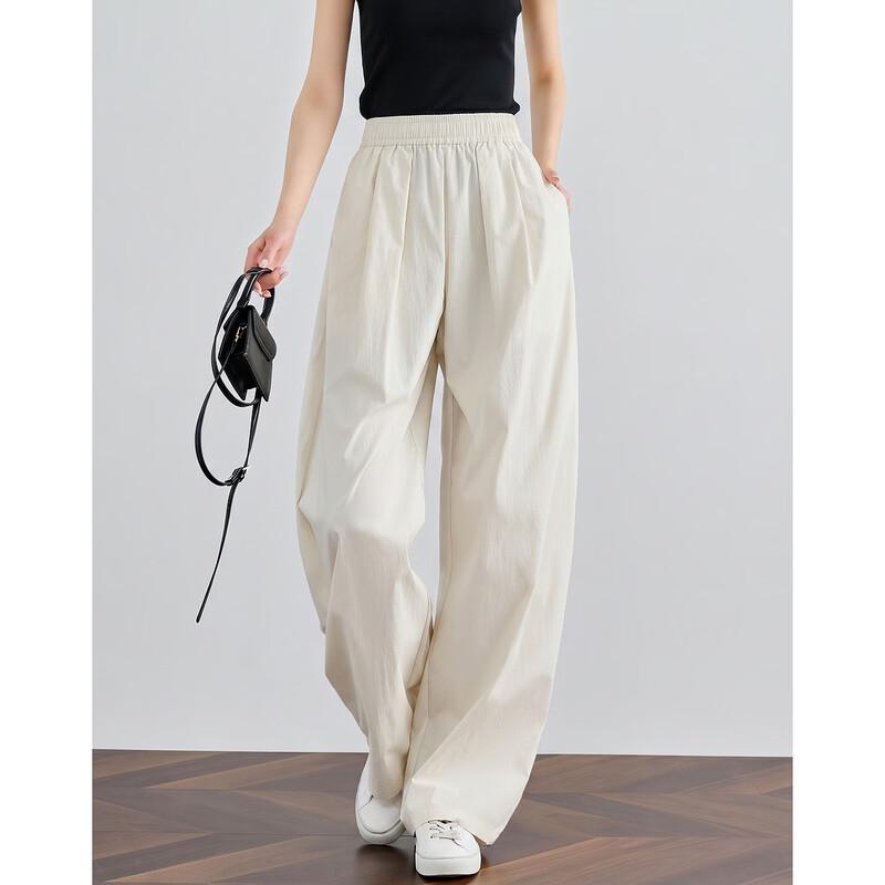 Women s Summer Elastic Waist Cropped Straight Leg Pants S