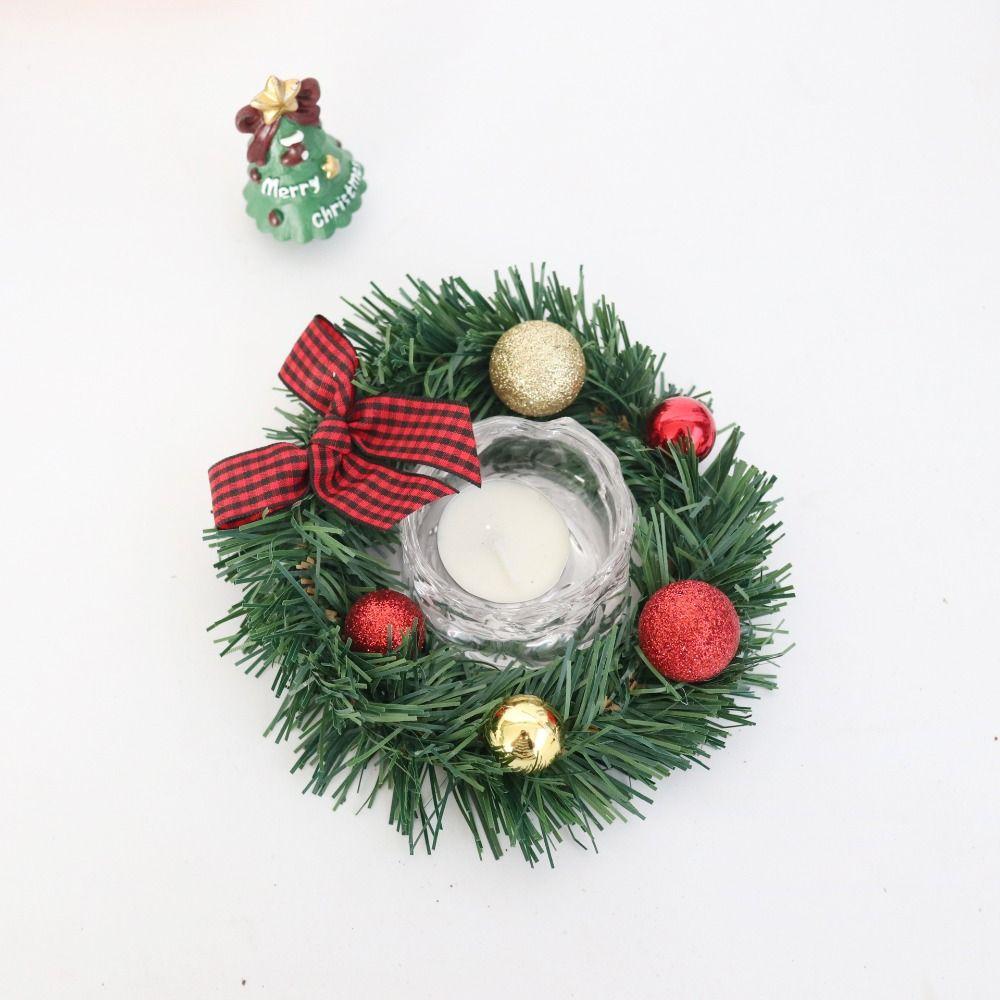 2pcs Exquisite Christmas Wreath Pendant Artificial Hanging Ornament Grid Bow Wreath Balcony