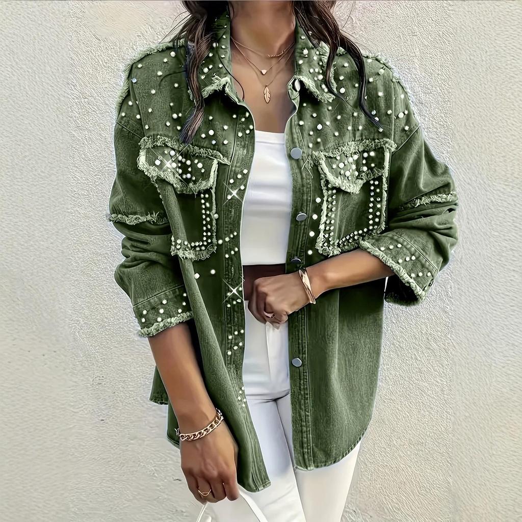 Cross 2026 Women's Magic Spinning Pearl-Embellished Denim Jacket