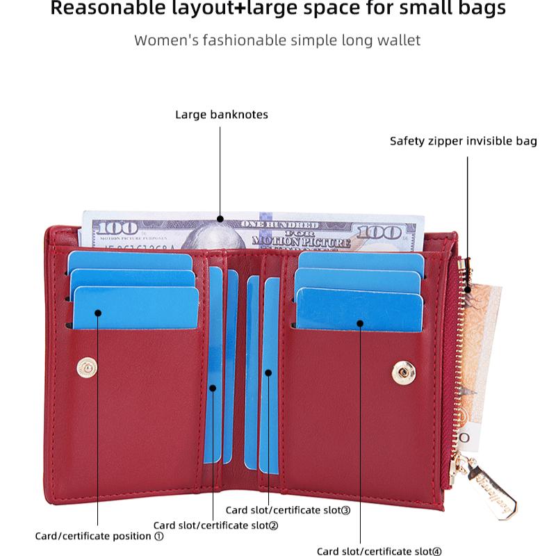 Baellerry Women's Short Purse Pu Leather Wallet Zipper Coin Purse Snap Button Billfold Simple Fashion Card Holder